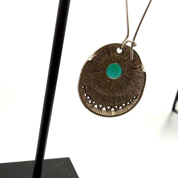 Turquoise Style Medallion Dangle Earrings Boho Tribal Statement - Picture 5 of 8